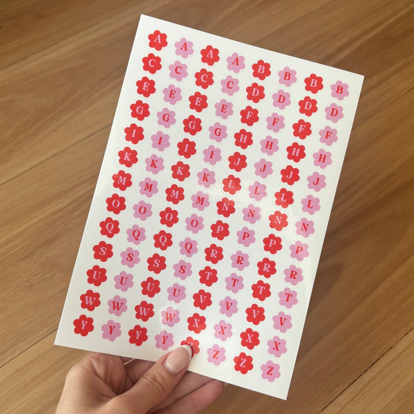 Red and Pink Flower Letter Sticker Sheet