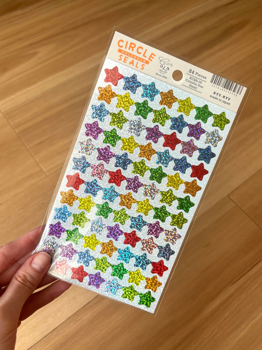 Circle Seal Stickers - Holographic Stars Sticker Sheet