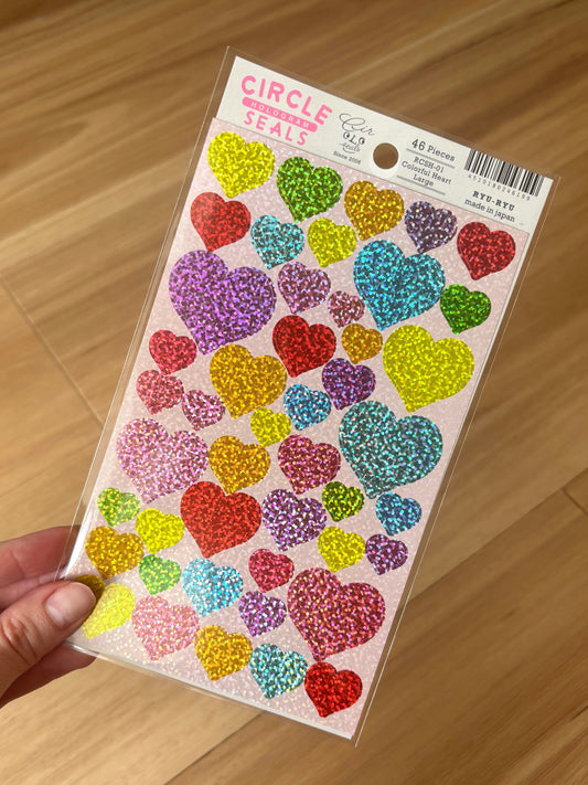 Circle Seal Stickers - Holographic Heart Stickers