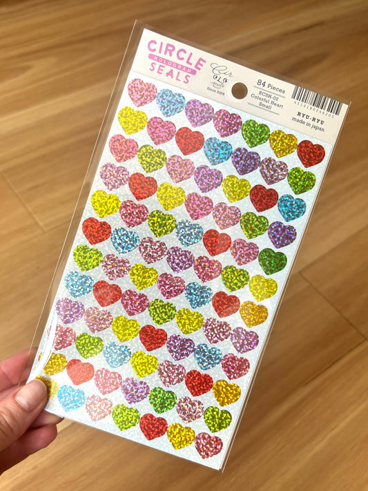 Circle Seal Stickers - Small Holographic Heart Stickers