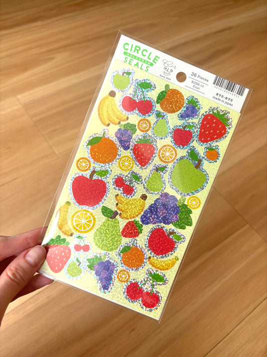 Circle Seal Stickers - Holographic Fruit Sticker Sheet