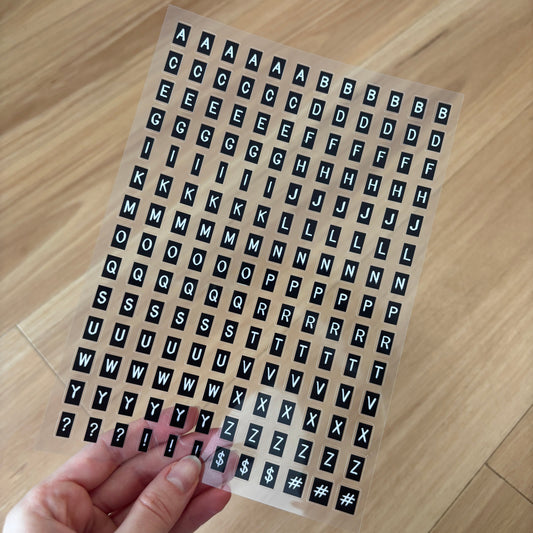 Clear Black Letter Sticker Sheet