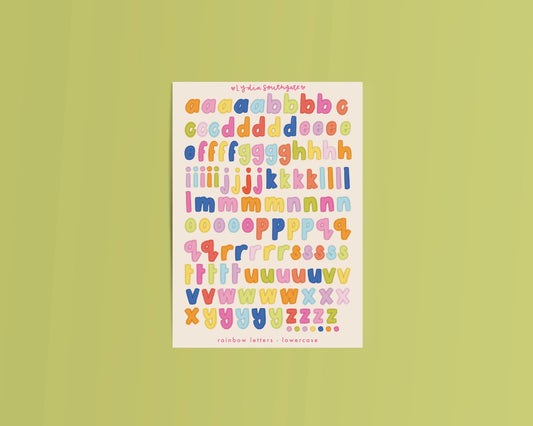 Coming Soon: Lydia Southgate - Lowercase Colourful Letters Sticker Sheet