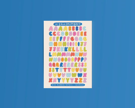 Coming Soon: Lydia Southgate - Mini Bubble Letters Sticker Sheet - Rainbow