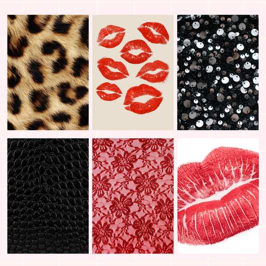 Black Lace, Leopard and Kiss Print Sticky Back Journal Paper