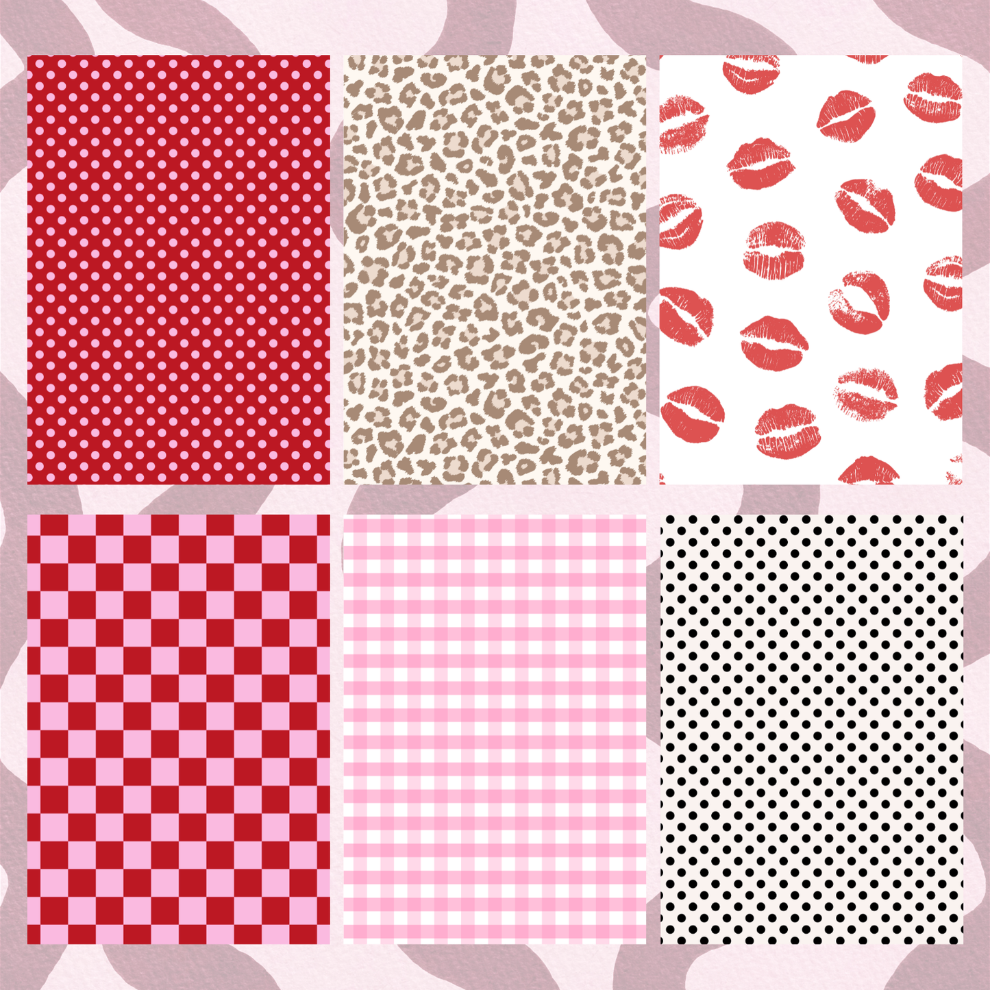 Leopard Print, Gingham and Kiss Print Sticky Back Journal Paper