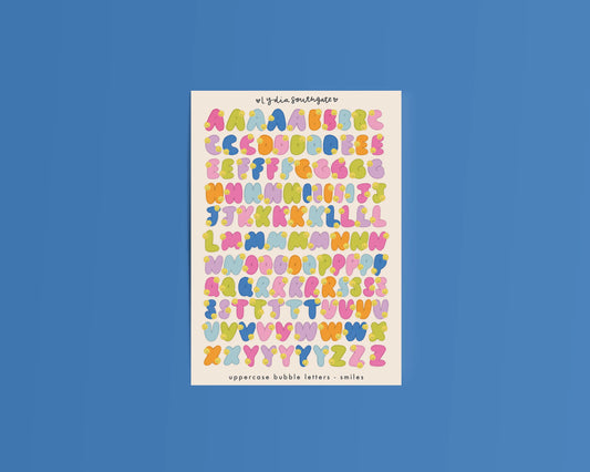 Coming Soon: Lydia Southgate - Illustrated Bubble Letters Sticker Sheet - Smiles