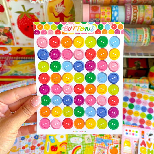 COMING SOON: Veronica Porlier Illustrations - Rainbow Buttons Sticker Sheet: In Stock