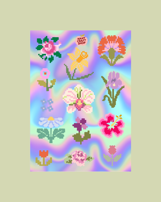 COMING SOON: Nany Craft Shop - A5 Sheet of Holographic Flower Stickers