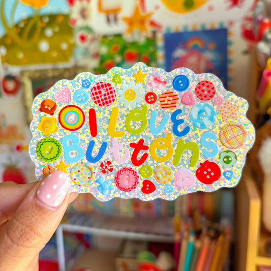COMING SOON: Veronica Porlier Illustrations - I Love Buttons Glitter Sticker