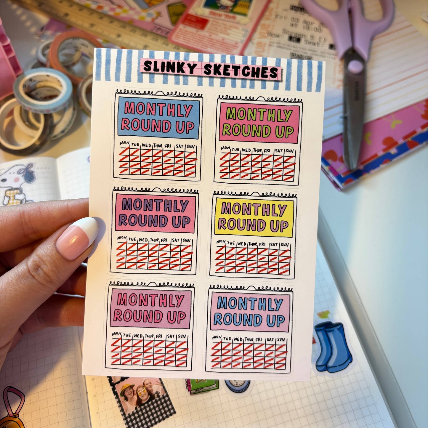 COMING SOON: Slinky Sketches - Monthly Round Up A6 Matte Sticker Sheet