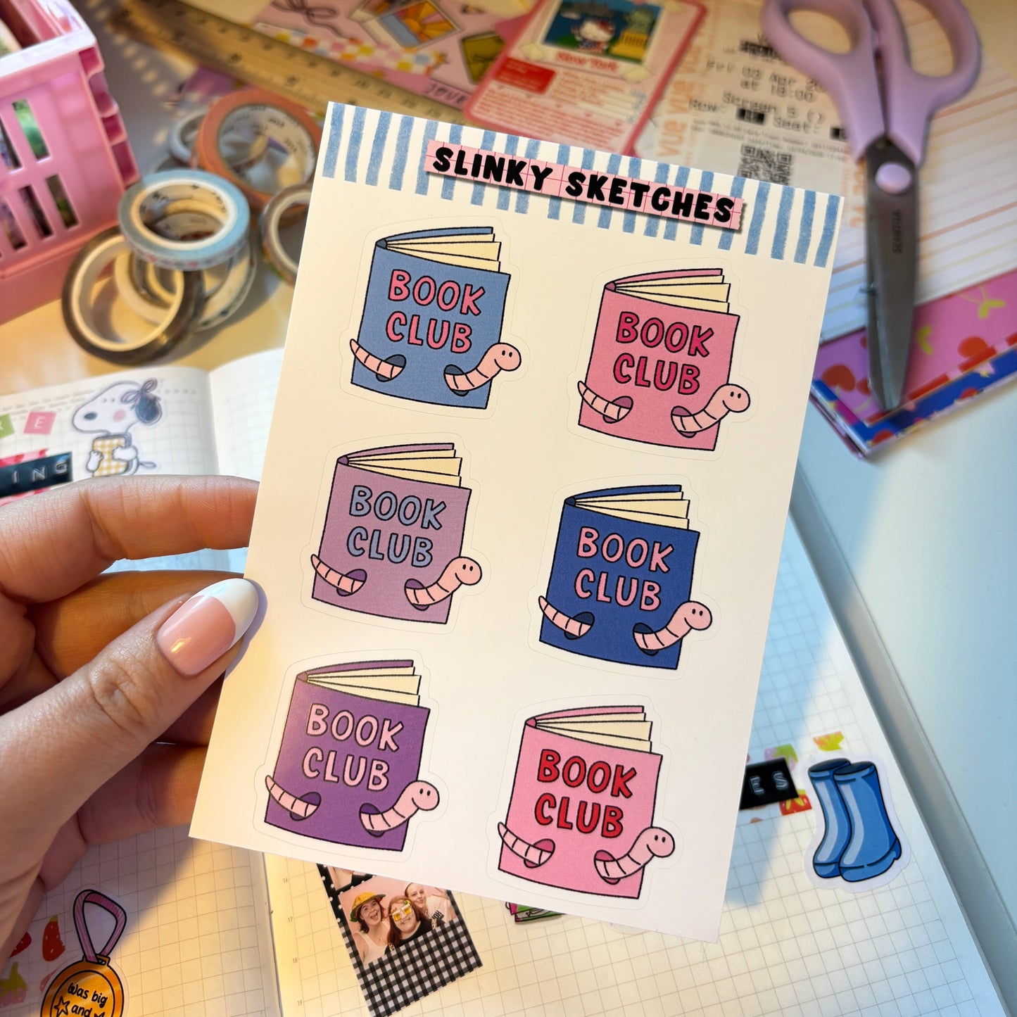 COMING SOON - Slinky Sketches - Book Club A6 Matte Sticker Sheet