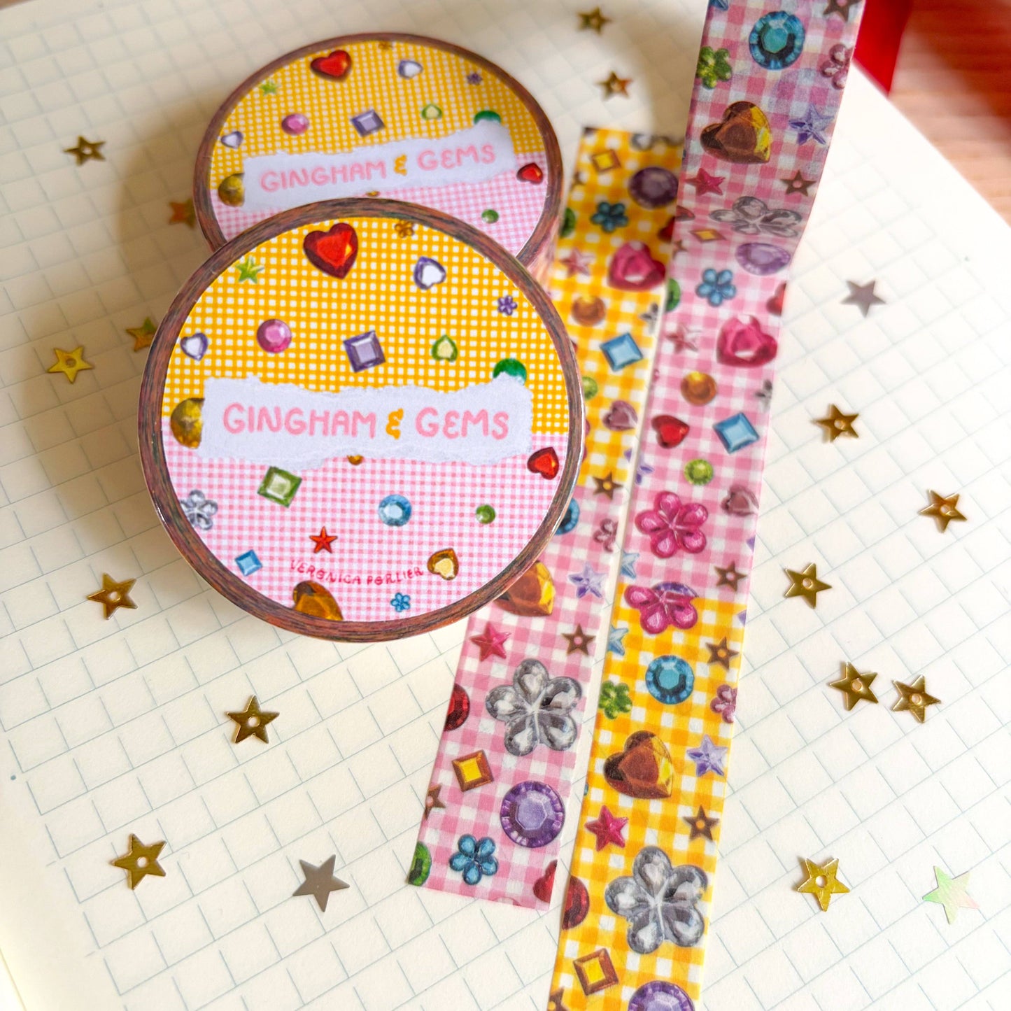 COMING SOON: Veronica Porlier Illustrations - Gingham & Gems Washi Tape