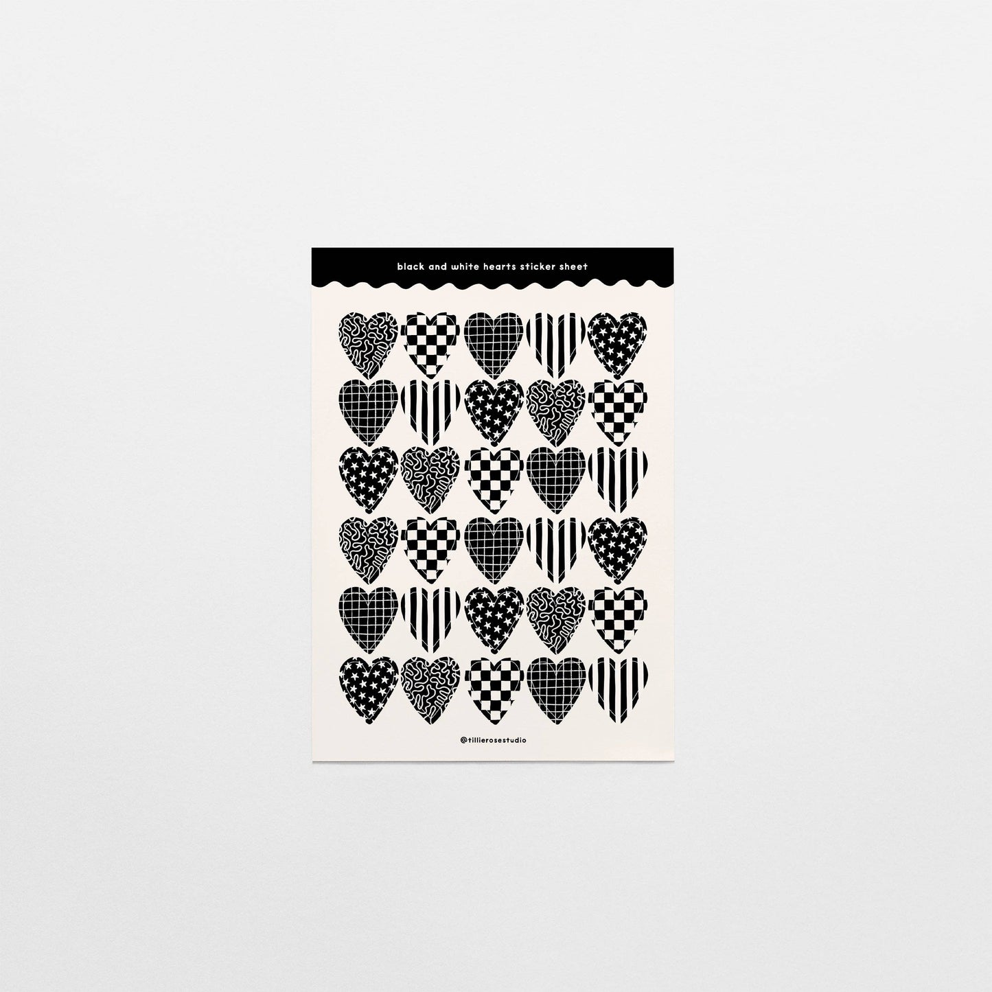 Tillie Rose Studio - Black and White Hearts Sticker Sheet
