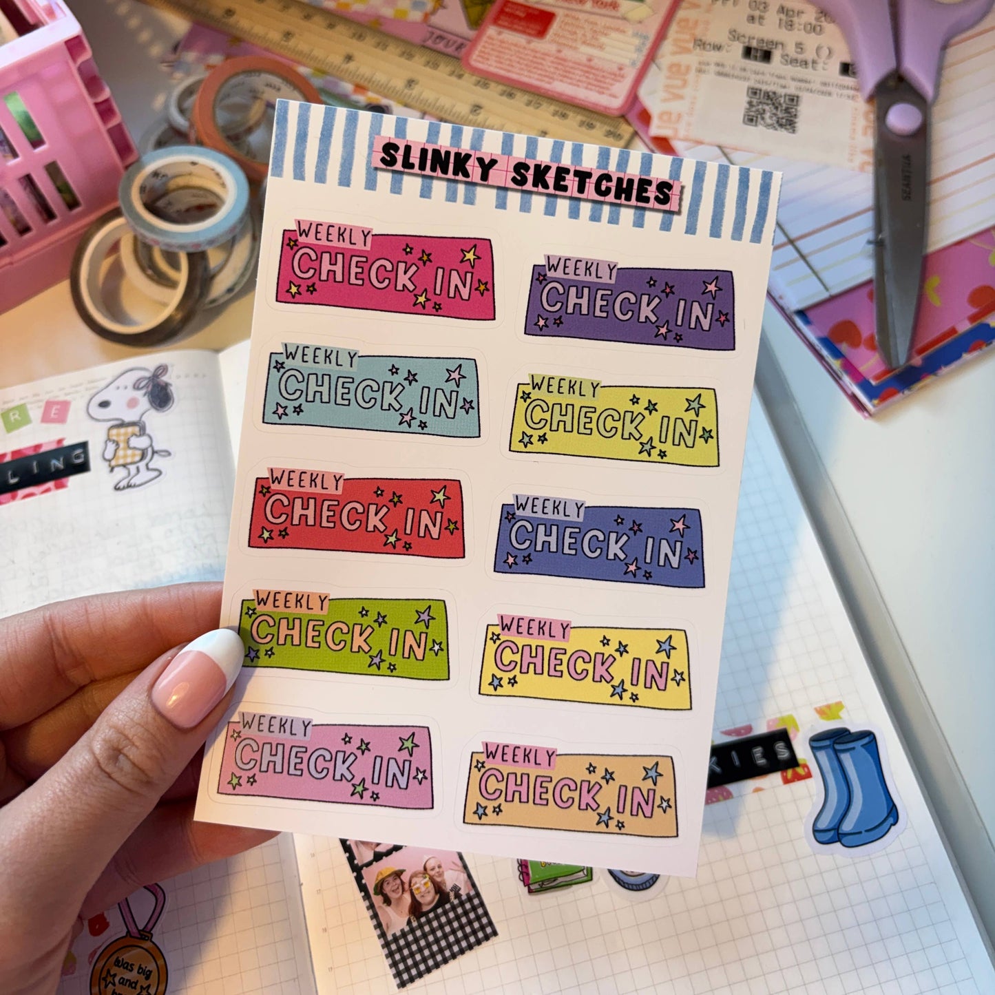 COMING SOON: Slinky Sketches - Star Check In A6 Matte Sticker Sheet