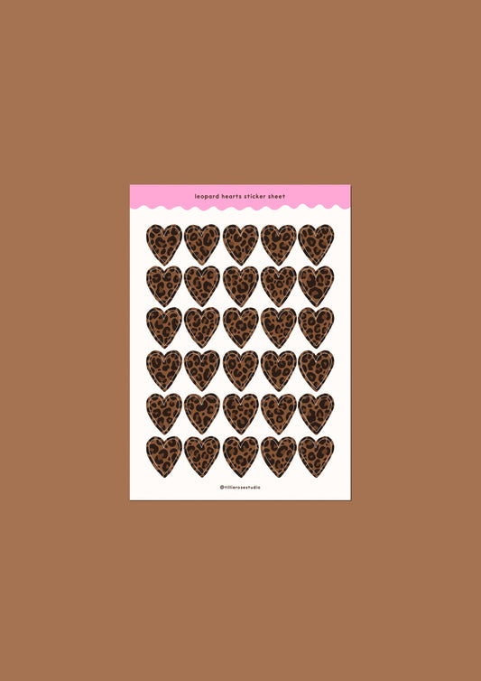Leopard Print Hearts Sticker Sheet